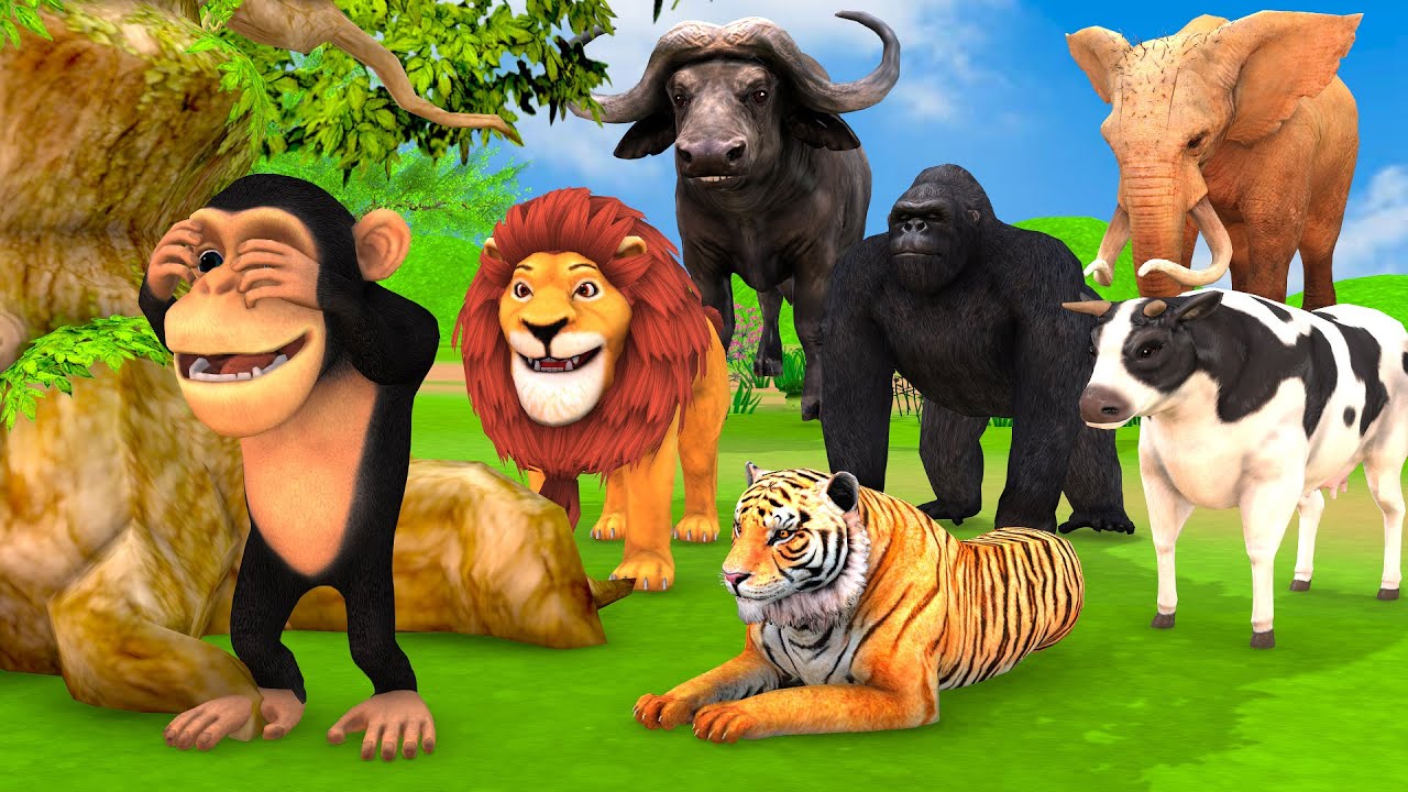 Hide and Seek Game With Cow Mammoth Elephant Tiger Lion Gorilla Dinosaur Wild Animals Escape Game img